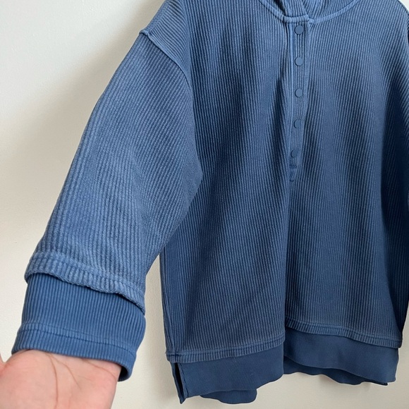 Aerie Oversized Textured Henley Hoodie Blue Pullover - Picture 5 of 15